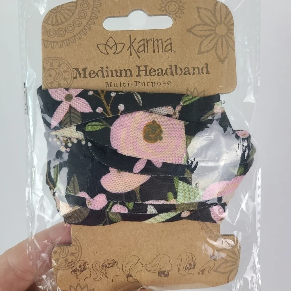 BLACK FLORAL Medium Half headband by Karma Gifts boho bandeau natural life buff